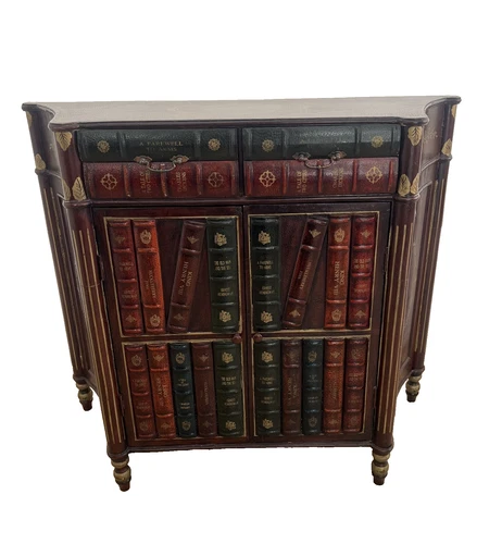 Vintage Bookcase Theme Console Cabinet Two Drawers, Double Door Storage Demilune