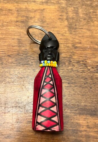 Kenya Masai keyring / key fob ~ wooden with beading
