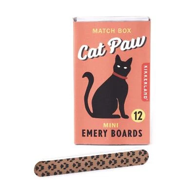 Kikkerland Set Of 12 Mini Cat Paw Emery Boards Nail File Compact Match Box Gift