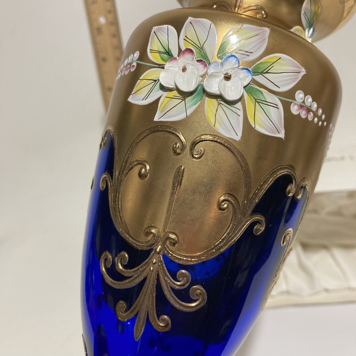Czech Republic Madesk Bohemia COBALT BLUE Flowers Crystal Glass