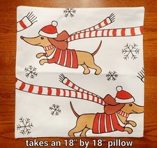 New Dachshund Christmas pillow cover takes a 18" by 18" pillow ; linen accent
