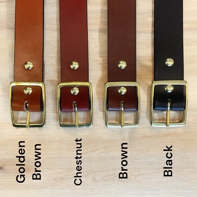 leather belt, full grain leather, choose belt color, brass finish buckle,