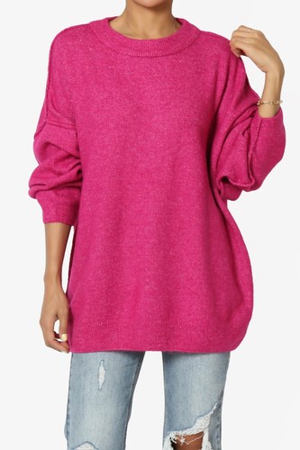TheMogan Raw Seam Drop Shoulder Oversized Crew Neck Melange Rib Knit Sweater - Picture 81 of 104
