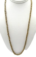 Fancy Metal Beaded and Rollo Link Dark Gold Tone Long Necklace Vintage
