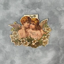 Vintage Merrimack Victorian Die-Cut Angel Card 3.5" You're Mine