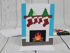 Merry Christmas Greeting Card Kit #20 [Lot of 4, Handmade, Fireplace, Stockings]