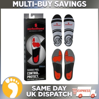 Sorbothane Sorbo Pro Insoles, 46-48 (UK11-12.5), Shock Absorbing Shoe Soles for Football Boots, Running Hiking, Pronation Control Footbeds for Plantar Fasciitis, Heel Support