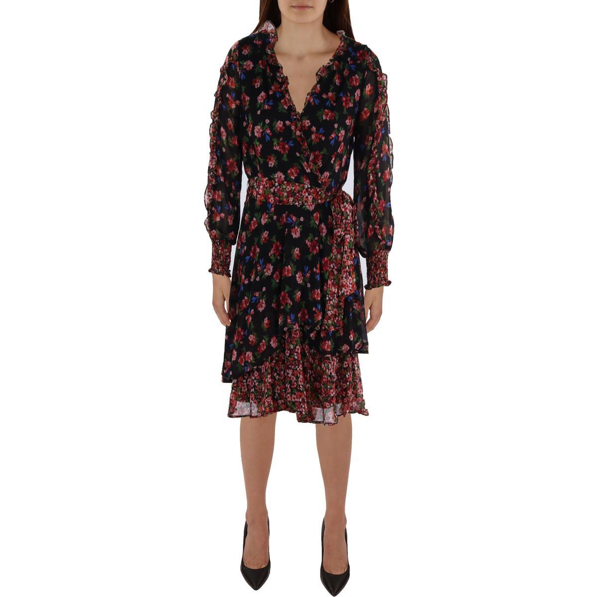 Женское черное шифоновое платье с оборками и расклешенными рукавами Tahari ASL, 4 BHFO 2814