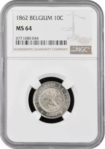 Belgium 10 centimes 1862, NGC MS64, "King Leopold I (1832 - 1865)"