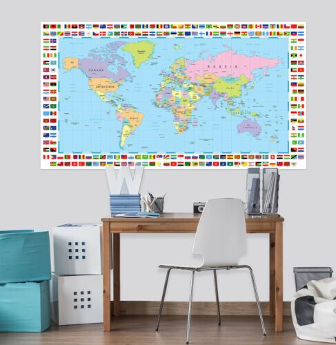 3D Earth Flag Sign B267 World Map Wall Stickers Vinyl Wallpaper Murals Amy - Picture 1 of 10