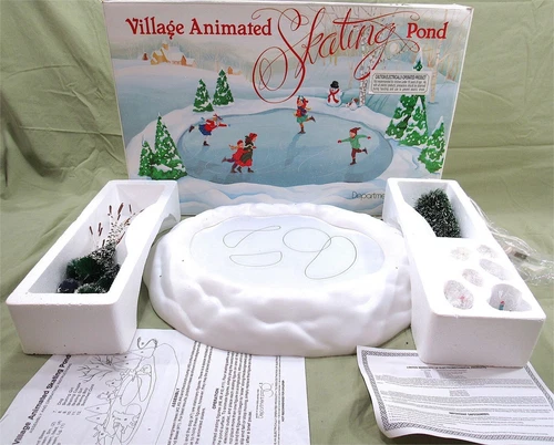 NIB VINTAGE DEPARTMENT 56 VILLAGE ANIMATED SKATING POND 52299 NEW/COMPLETE