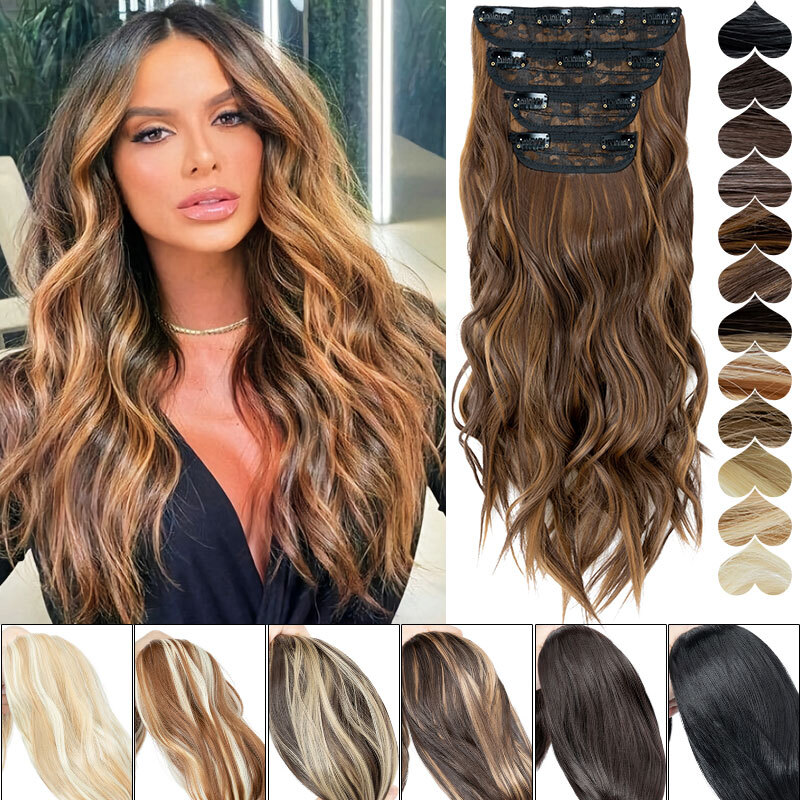 Full Head Clip In 4pcs Long Wave Hair Extension 180G Extra Thick Highlight Hair | eBay Full Head Clip In 4pcs Long Wave Hair Extension 180G Extra Thick Highlight Hair | eBay
