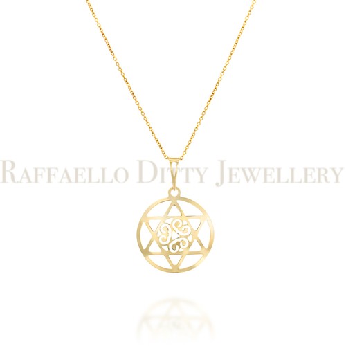 14k Gold Star Of David Pendant Necklace 