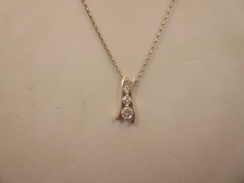 Sterling Silber Damen 3 Steine Rund CZ ANHÄNGER Kette Würge Halskette 925 16 Zoll - Bild 3 von 5