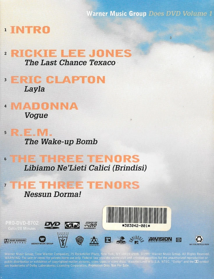 Warner Music Group Does DVD Vol 1 - Rickie Lee Jones Eric Clapton R.E.M. Madonna - Imagem 2 de 4