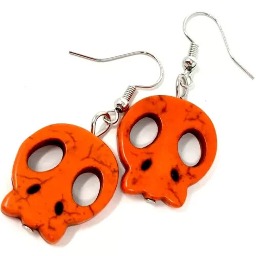 Skull Earrings Statement Dangle Alchemy Gothic Festival Jewelry Woman - Picture 14 of 17