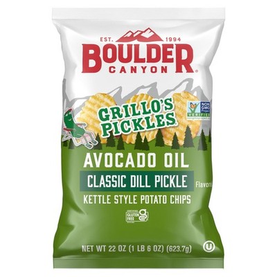 Boulder Canyon Classic Dill Pickle Avocado Oil Kettle Style Potato Chips, 22 oz