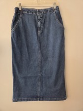 Cherokee Midi Jean Skirt Size 12 Y2K Medium Wash Denim Capsule Pockets Slit