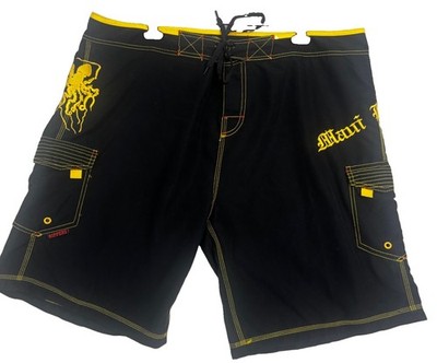 Maui Rippers Board Shorts Black Yellow Octopus Surf Swim Trunks Men s 42