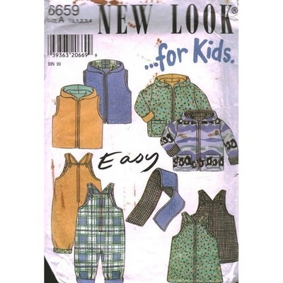 New Look 6659 Kids Sewing Pattern Hooded Jacket Vest Romper Jumper Scarf 1/2-4