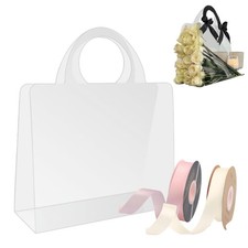 12 Flower Bags for Bouquets Clear Gift Handle 11.8x4.7x15 Inch Transparent