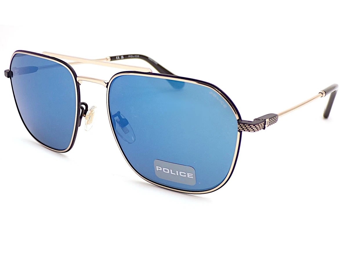 Police Octane 1 Sonnenbrille Schwarz Gold Blau Spiegelgläser SPLF64M 300B
