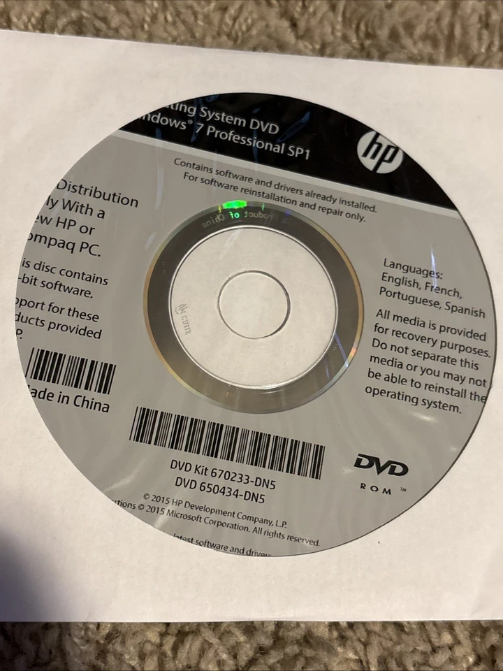 HP Windows 7 & 10 Application Driver Recovery DVD, Windows 7&10 OS DVD+paperwork - Image 3 of 4