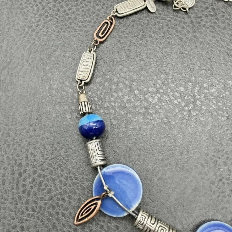 Chico's заявление ожерелье женщин синий диск бисер смешанный металл регулируемый богемное - Изображение 4 из 4