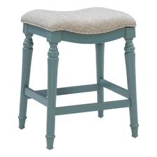 Linon Hayes Big & Tall 27" Padded Saddle Seat Counter Stool in Blue Rubberwood