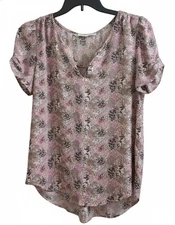Daniel Rainn Peasant Blouse Floral Feminine Split Neck Pullover Size Medium 