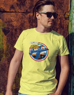 Yellow GI Joe Cobra Rattler Ground Attack Jet Plane Mens T Shirt LARGE