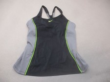NIKE DRI-FIT Size M Womens BLK Gray Lined Wireless Racer Back Sports Tankini 9H
