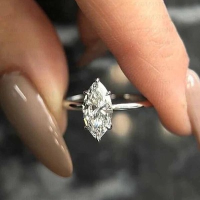 1.5CTW Marquise VVS1 Moissanite Solitaire Engagement Ring 14k White Gold Plated