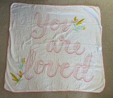 CLOUD ISLAND YOU ARE LOVED PINK POMS COTTON MUSLIN BABY BLANKET D5