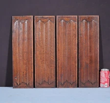 Antique French Set of 4 Gothic Revival Panels in Solid Oak w/Linen Fold Carvings