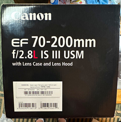 Canon EF 70-200mm f/2.8L IS III USM Zoom Lens, AF/MF, 77mm Filter