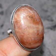 925 Silver Plated Sunstone Ring Handmade Gemstone Jewelry Size US 5.5 MJ
