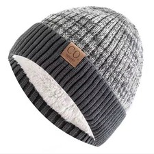 Unisex Two-Tone Winter Hats Add Fur Lined Men And Women Fashion Warm Beanie Cap