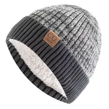 Unisex Two-Tone Winter Hats Add Fur Lined Men And Women Fashion Warm Beanie Cap