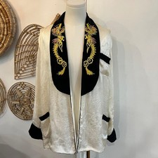 Vintage Dragon Embroidered Silk Brocade Kimono Jacket Duster M