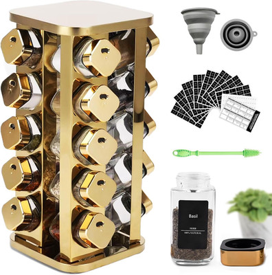 Kitchen Stainless Steel Spice Rack with 20 Food Grade Glass Cans-275 Spice Label