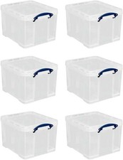 Really Useful 35 Litre Plastic Storage Box, Clear, Pack of 6 boxes, MEGA-DEAL