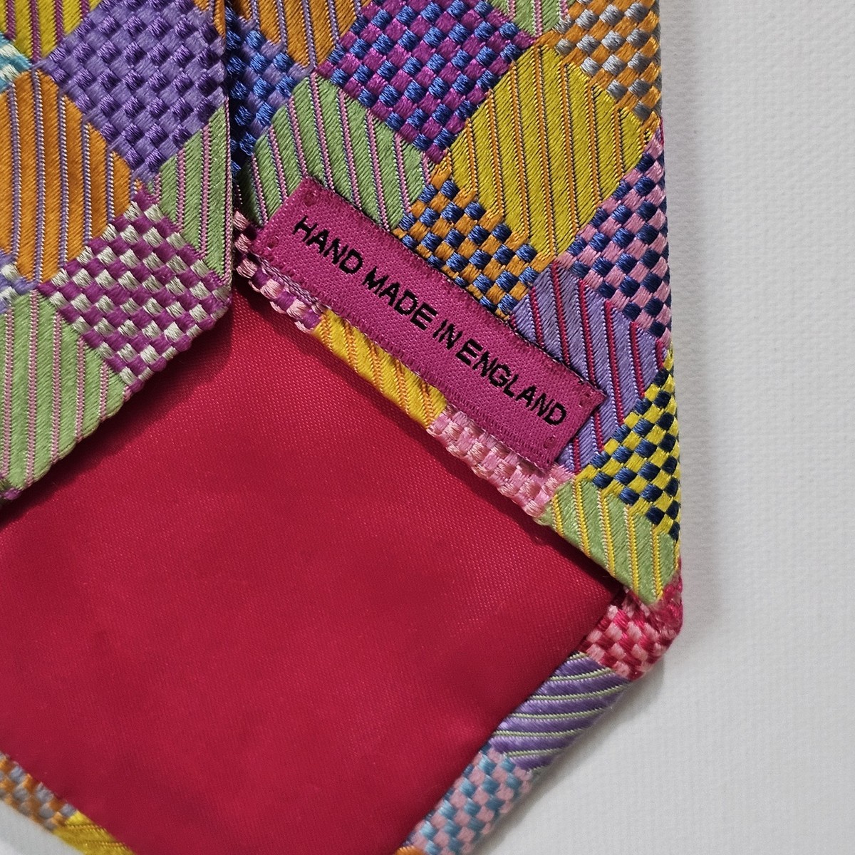Duchamp London Silk Tie Colorful Checkered Vivid Multicolor Handmade in England View 4