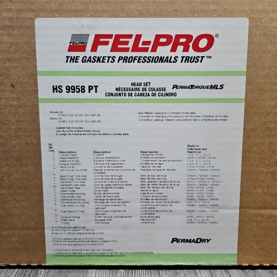 Juego de juntas de culata HS 9958 PT para HONDA Accord ACURA CL 1994-1997 2,2 L VTEC SOHC Foto 3 de 3