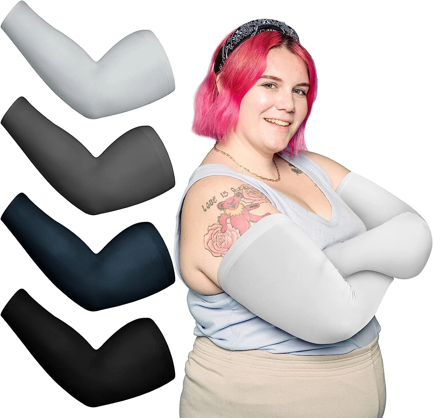4 Pairs Plus Size Arm Sleeves for Women Men UV Sun Protection Cooling Ice Silk A
