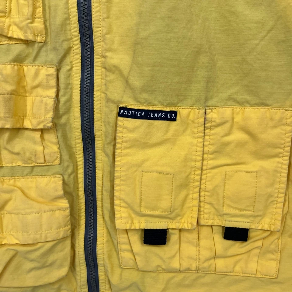 Nautica Jeans Co. Full Zip Vest Men's M Yellow Tactical Safari Pockets Vtg 90s - Image 4 of 4