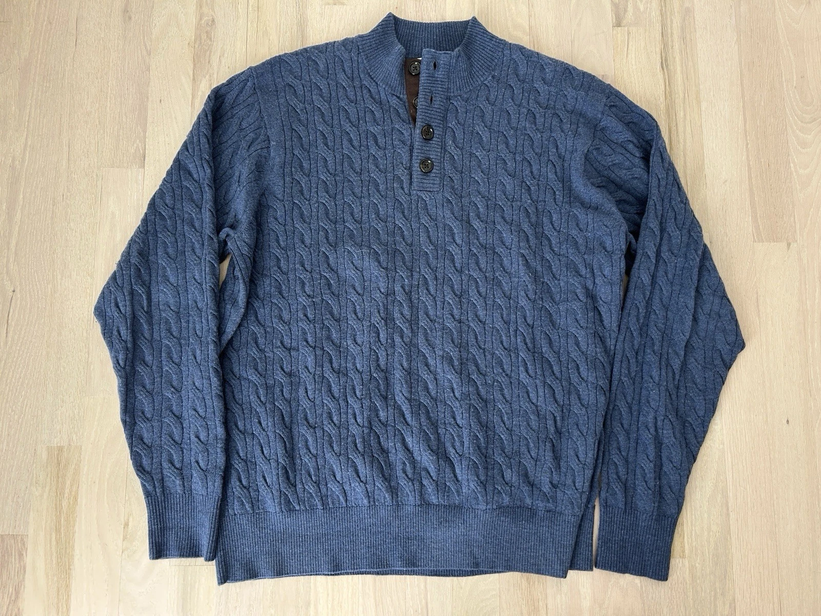 PETER MILLAR Blue Merino Wool 1/4 Button Up Sweater Size Large