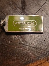 Coach Silver Metal Logo Plate W Green Enamel Bag Charm Key Chain Hangtag VINTAGE