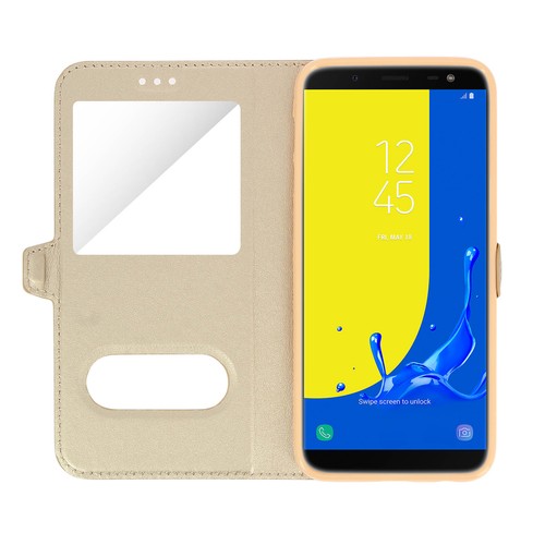 Etui pour Samsung Galaxy J6 Housse Folio Double Fenêtre Fonction Support Or - Photo 5 sur 6