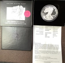 2023-W 1oz Proof American Silver Eagle ASE OGP COA Box Excellent Condition 23EA